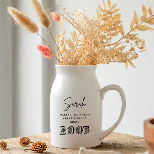 Personalised Birthday Vase - Black Floral Letters